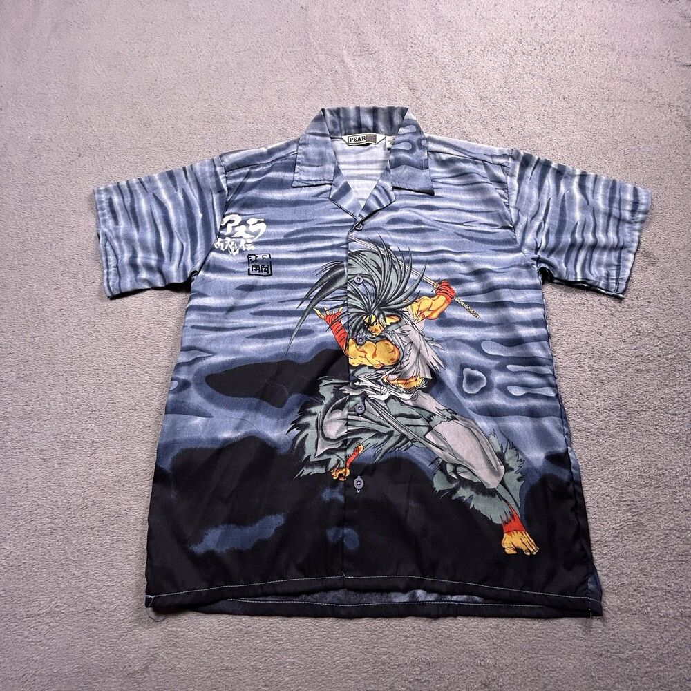 Vintage Y2K Pear Bay Anime Samurai Shirt Boys Size 14 Graphic Button Up